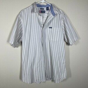 Chaps Men's Short Sleeve Stripe Tan White Button-up Cotton Shirt XL